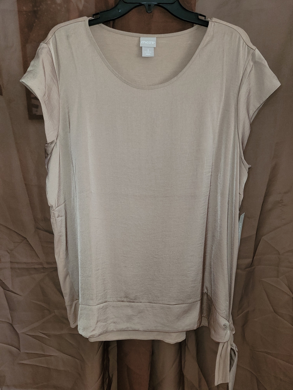 Chico's Light Beige Side-Tie Short Sleeve Tunic